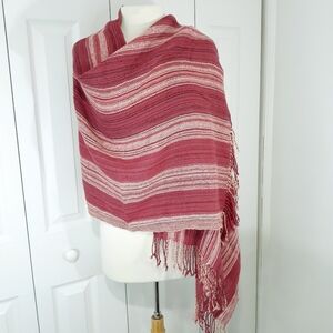 Alpaca Style 100% Natural Wool Wrap/Scar Woven Striped Lightweight Fringe